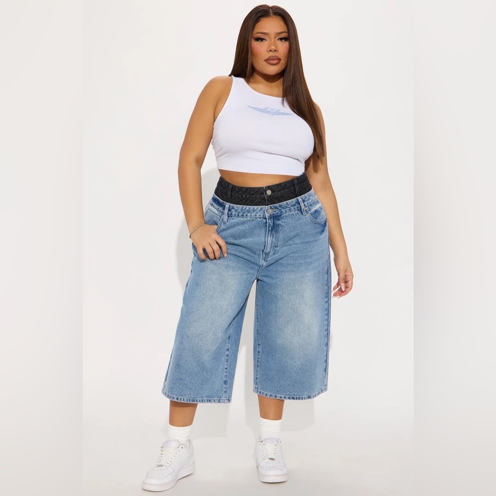 Plus size 20 Women's Blue double waistband Denim jorts Jeans